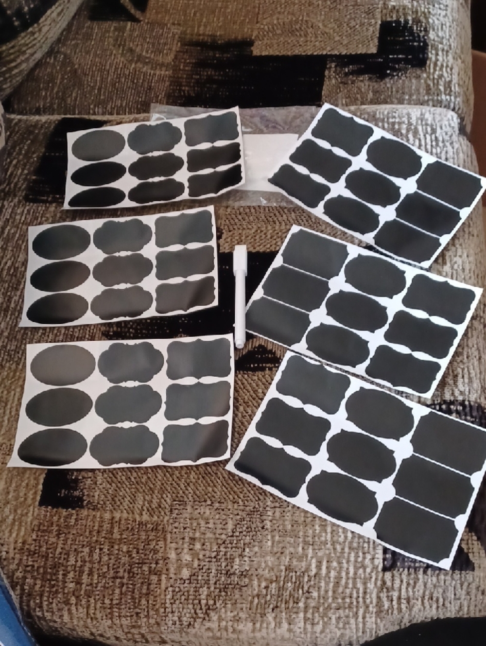 4/$40 New Black Food Label Sheets with White Marker - 6 Sheets